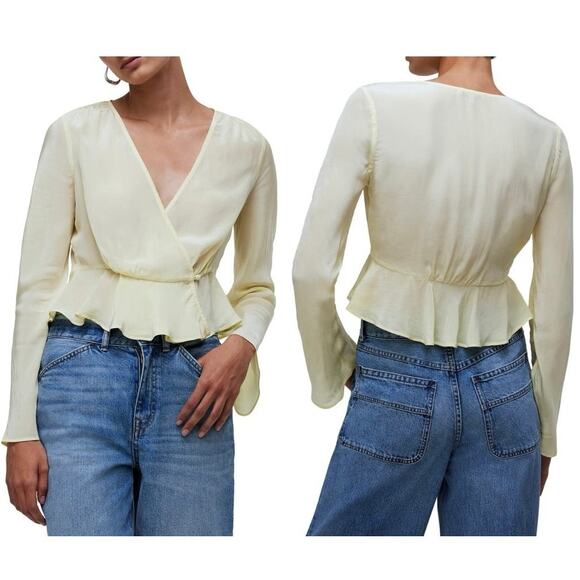 Madewell Bell Sleeve Wrap Top in Candlelight Pale Yellow NEW - Size 4 - Picture 1 of 8